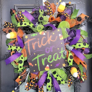 Halloween Wreath: Purple, Orange & Black Front Door Decor