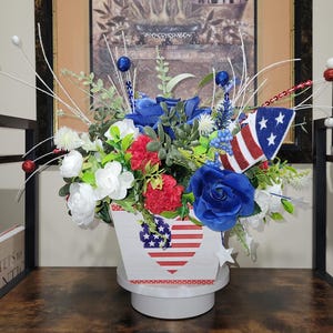 Handmade Patriotic Floral Centerpiece: Americana Table Arrangement