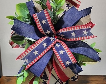 4th of July Bow, Memorial Day Patriotic Bow for Wreath, Primitive Lantern Bow Decoration, Independence Day Bow
