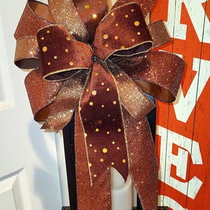 Brown Glitter Christmas Bow: Holiday Lantern, Wreath, Mailbox Decor