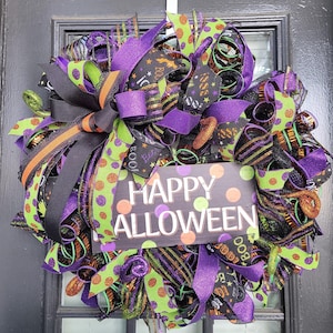 Halloween Wreath, Happy Halloween Wreath, Purple & Black Front Door Wreath, Halloween Door Wreath, Halloween Decorations