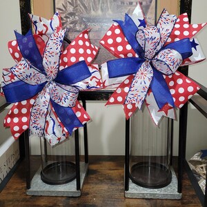 Patriotic Bow, 4th of July Bow, Memorial Day Bow, 4th of July Lantern Bow, July 4th Bow, Patriotic Wreath Bow, USA Bow, Red white and blue