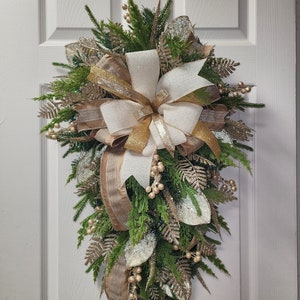 Winter Swag Wreath, Gold Swag Wreath, Christmas Swag in Gold, Christmas Swag for Front Door