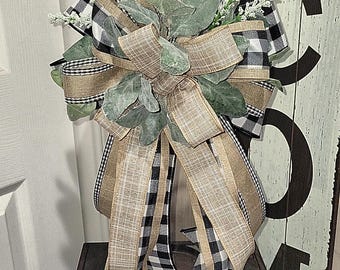 Farmhouse Lantern Swag: Floral Bow, Mixed Greenery Bows, Neutral Wreath Bow
