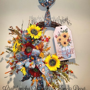 Fall Sunflower Wreath, Handmade Fall Decor, Fall Outdoor Wreaths, Fall Farmhouse Decor, Autumn Outdoor Wreath, Sunflower Wreath, Sunflowers