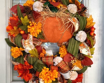 Handcrafted Fall Pumpkin Wreath: Farmhouse Thanksgiving Decor