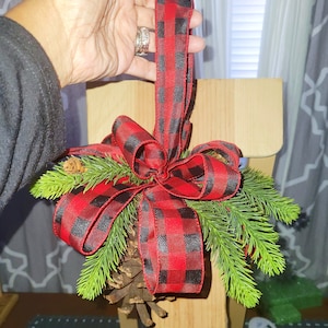 Pinecone Ornament: Winter Greenery & Buffalo Plaid Ribbon