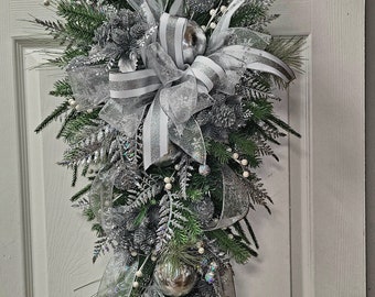 Winter Swag Wreath, Silver Swag Wreath, Christmas Swag in Silver, Winter Swags, Winter Pine Swags, Outdoor Winter Swags