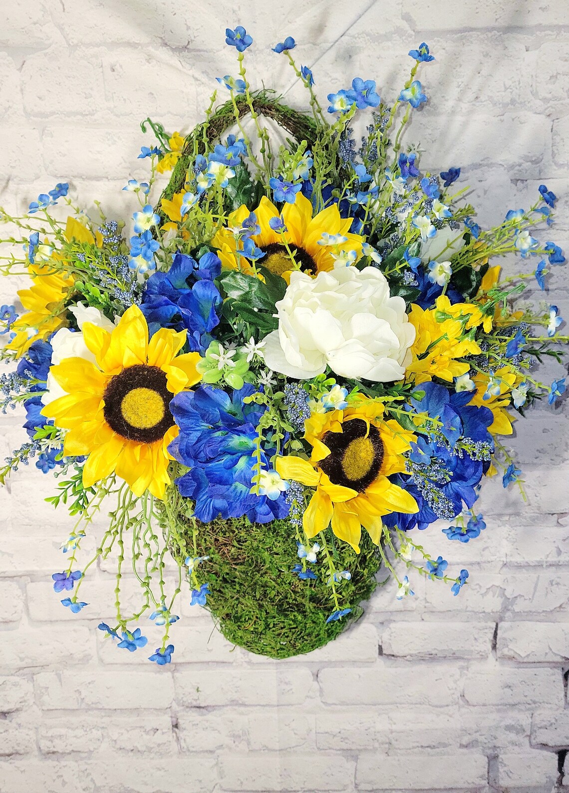 Wall Hanging Floral Arrangement Moss Covered Cone Wall Etsy