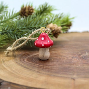 Wooden Mushroom Ornament, Miniature Mushroom Gift, Toadstool Ornament, Cottage Core Themed Decor, Mini Christmas Tree Decor, Woodland Xmas