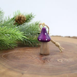 Wooden Mushroom Ornament, Miniature Mushroom Gift, Toadstool Ornament, Cottage Core Themed Decor, Mini Christmas Tree Decor, Woodland Xmas
