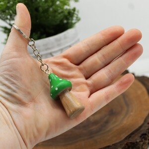 Wooden Mushroom Keychain, Miniature Mushroom Gift, Tiny Green Mushroom Keyring, Cottagecore Keychain, Keychain for Keys,