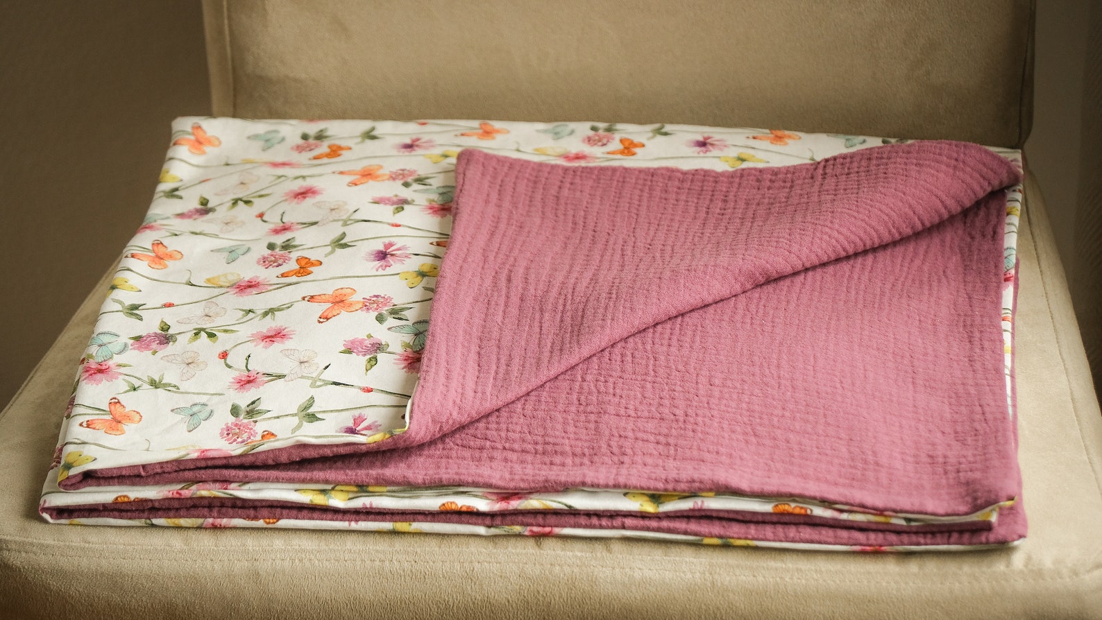 Baby Floral Light Summer Blanket Handmade With Soft Cotton and Double