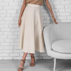 Linen circle skirt , Calf length skirt for woman, High waisted linen skirt, Long linen skirt closure,ivory skirt