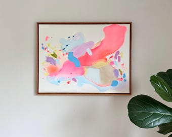Abstract Minimalist Modern Art Hand-Painted Colorful Canvas Picture with Solid Wood Floater Frame 60 x 80 cm