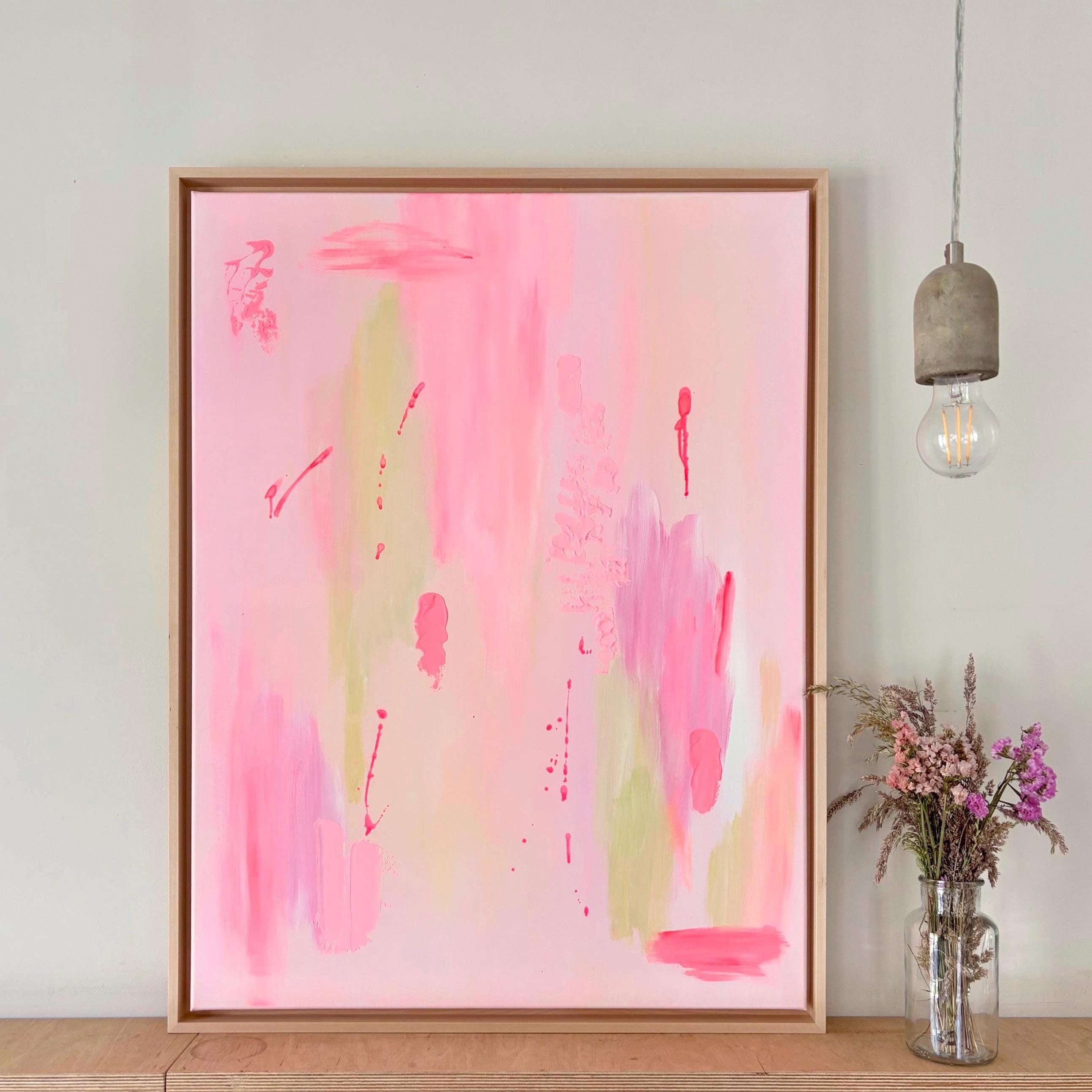 Abstract Minimalist Modern Art Hand-Painted Picture Colorful on Canvas with Shadow Gap Frame Made of Solid Wood 60 x 80 cm
