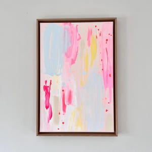 Abstract picture, colorful, abstract canvas, hand-painted, minimalist wall art, colorful, interior, spring, yellow, pink, blue 40 x 60 cm