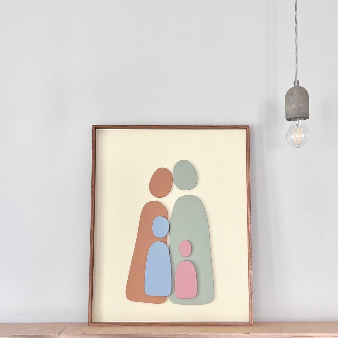 Custom 3D Wooden Family Picture – Personalized Relief, Colorful Wall ...