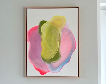Abstract Minimalist Modern Art Hand-Painted Colorful Canvas Picture with Solid Wood Floater Frame 60 x 80 cm