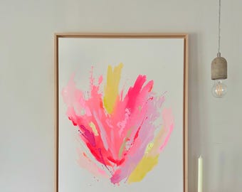 Abstract Minimalist Modern Art Hand-Painted Colorful Canvas Picture with Solid Wood Floater Frame 60 x 80 cm