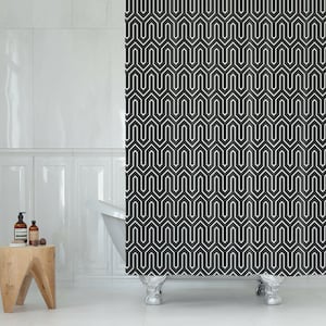 Extra long fabric shower curtain 180cm x 200cm black striped