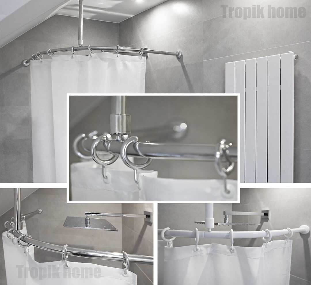 Curved Shower Bar With Ceiling Hook and Hooks Different Sizes Etsy