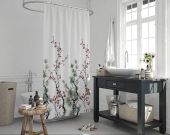 Fleurs de pine| Rideau de douche de salle de bain en tissu extra long | 180cm de large par 200cm de chute