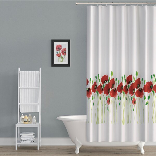 Poppy | Rideau de douche de salle de bain en tissu extra long | 180cm de large par 200cm de chute