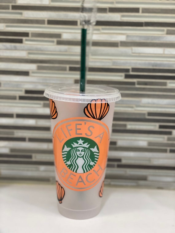 SEASHELL STARBUCKS CUP "life's A Beach" | Custom Seashell Cup | Starbucks  Tumbler | Reusable Starbucks Cup | Personalized Cup | Cold Cup - Etsy
