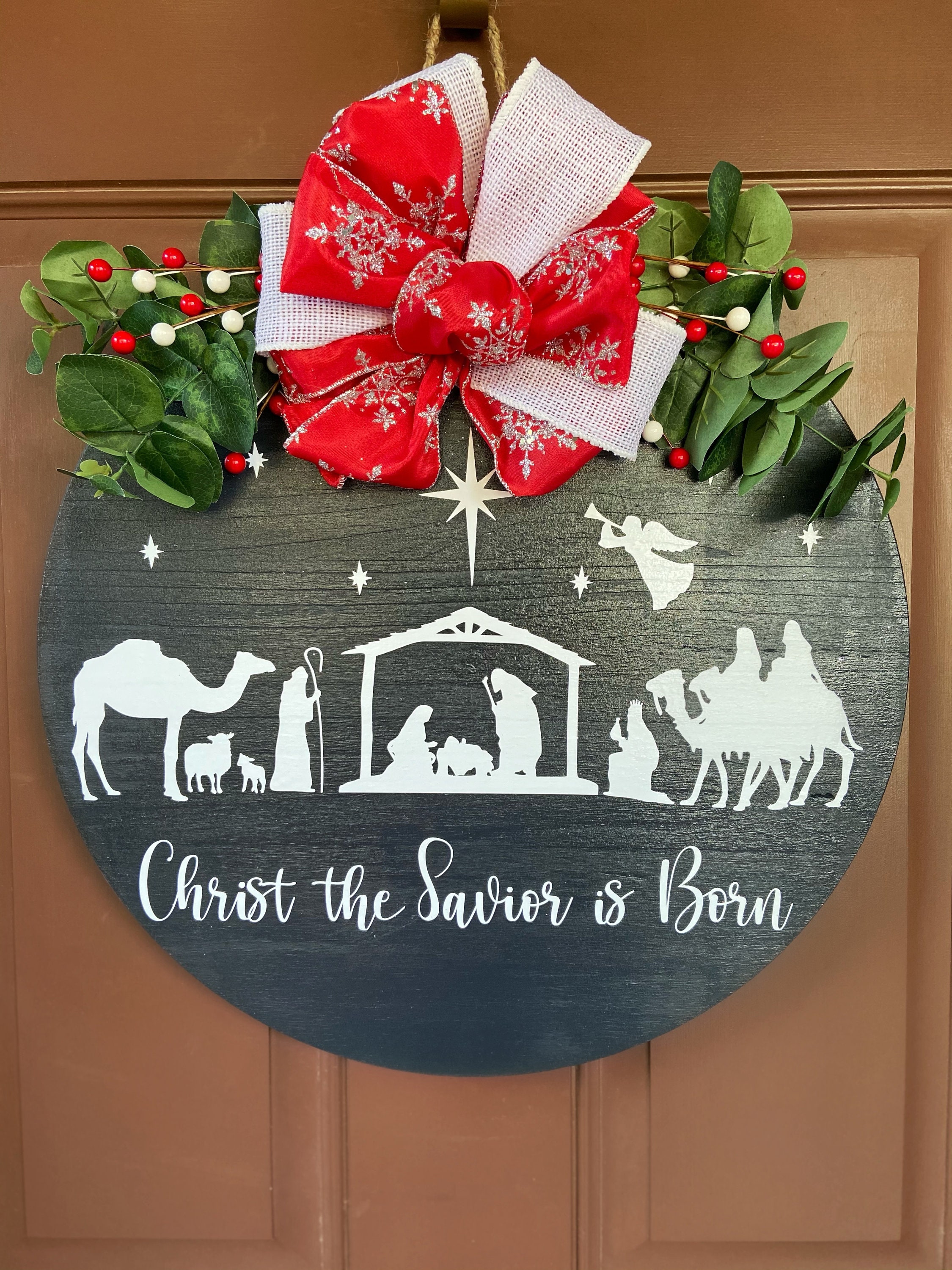 Nativity Christmas Door Hanger Christmas wooden Wreath Etsy