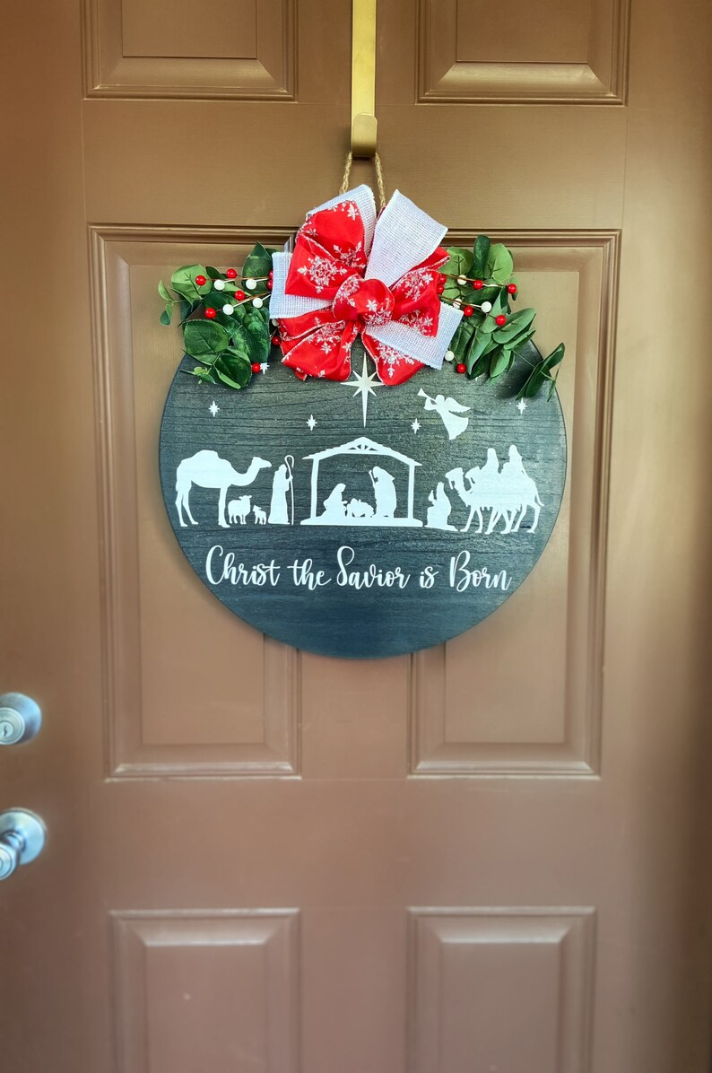 Nativity Christmas Door Hanger Christmas Wooden Wreath Etsy
