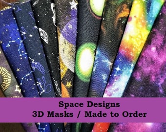 Space Designs ~~ All Sizes ~~ 100% Cotton 3 Layer Handmade 3D Mask  ~~  Made to Order