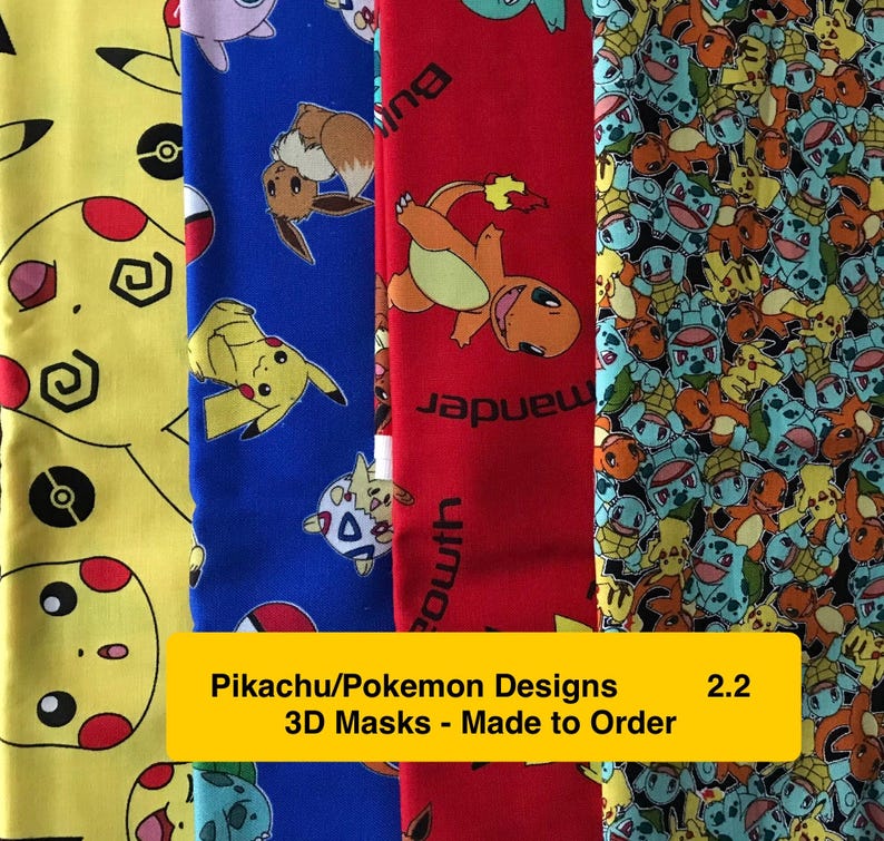 Pokemon and Pikachu ~~ All Sizes ~~ 100% Cotton 3 Layer Handmade 3D ...