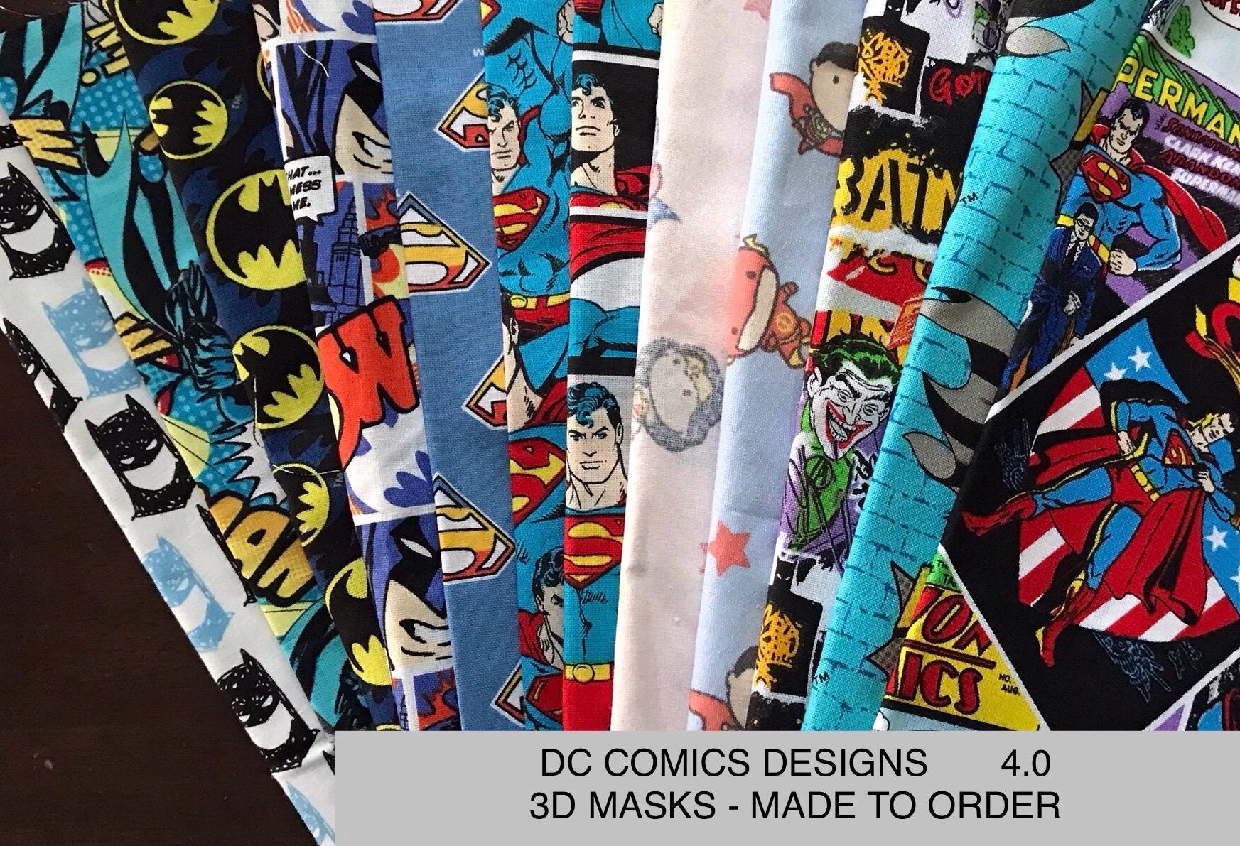 DC Comic Superheroes ~~ All Sizes ~~ 100% Cotton 3 Layer Handmade 3D Mask  ~~  Made to Order