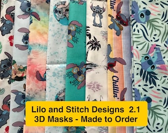Lilo y Stitch ~~ Todos los tamaños ~~ Mascarilla 3D hecha a mano de 3 capas 100 % algodón ~~ Hecha a pedido