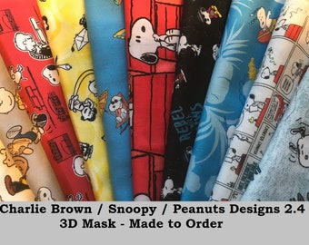 Charlie Brown and Snoopy ~~ All Sizes ~~ 100% Cotton 3 Layer Handmade 3D Mask  ~~  Made to Order