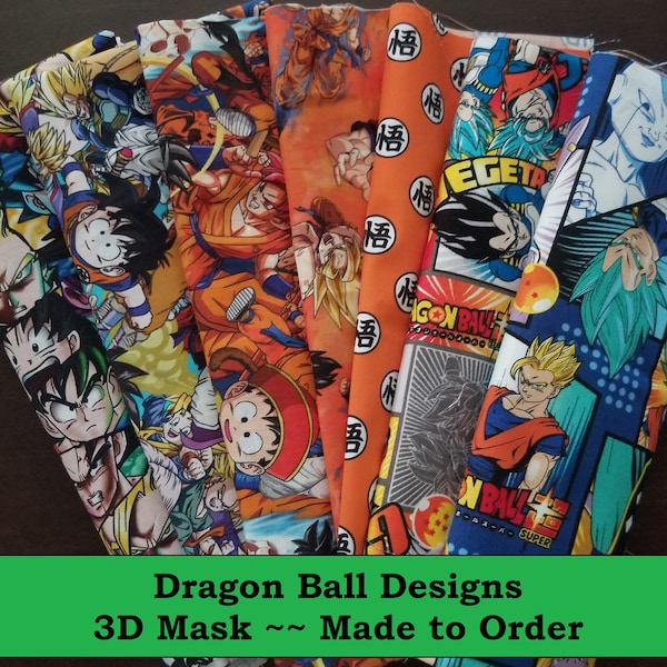 Dragon Ball Designs ~~ Tutte le dimensioni ~~ Maschera 3D fatta a mano a 3 strati in cotone al 100% ~~ Su ordinazione