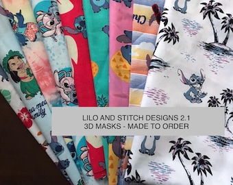 Lilo and Stitch ~~ All Sizes ~~ 100% Cotton 3 Layer Handmade 3D Mask  ~~  Made to Order