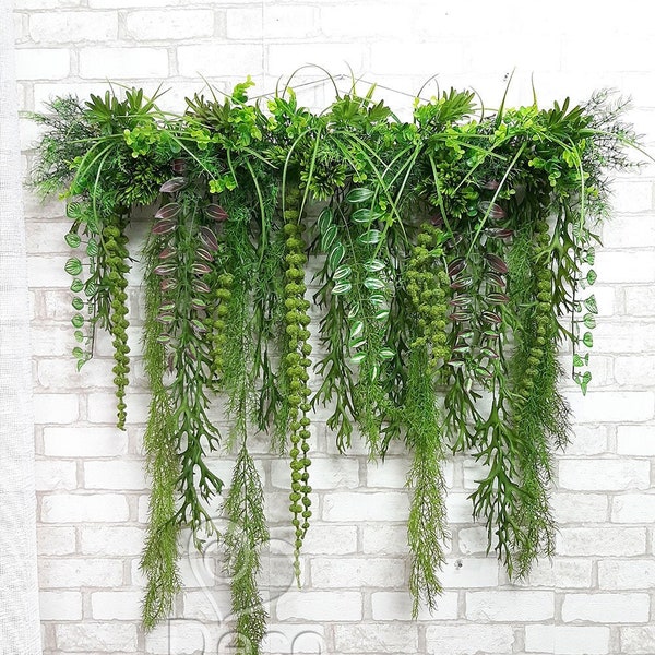 Installation from artificial plants #12. Hanging wall decor. Plants for wall decor. Decoration of a cafe, beauty salon