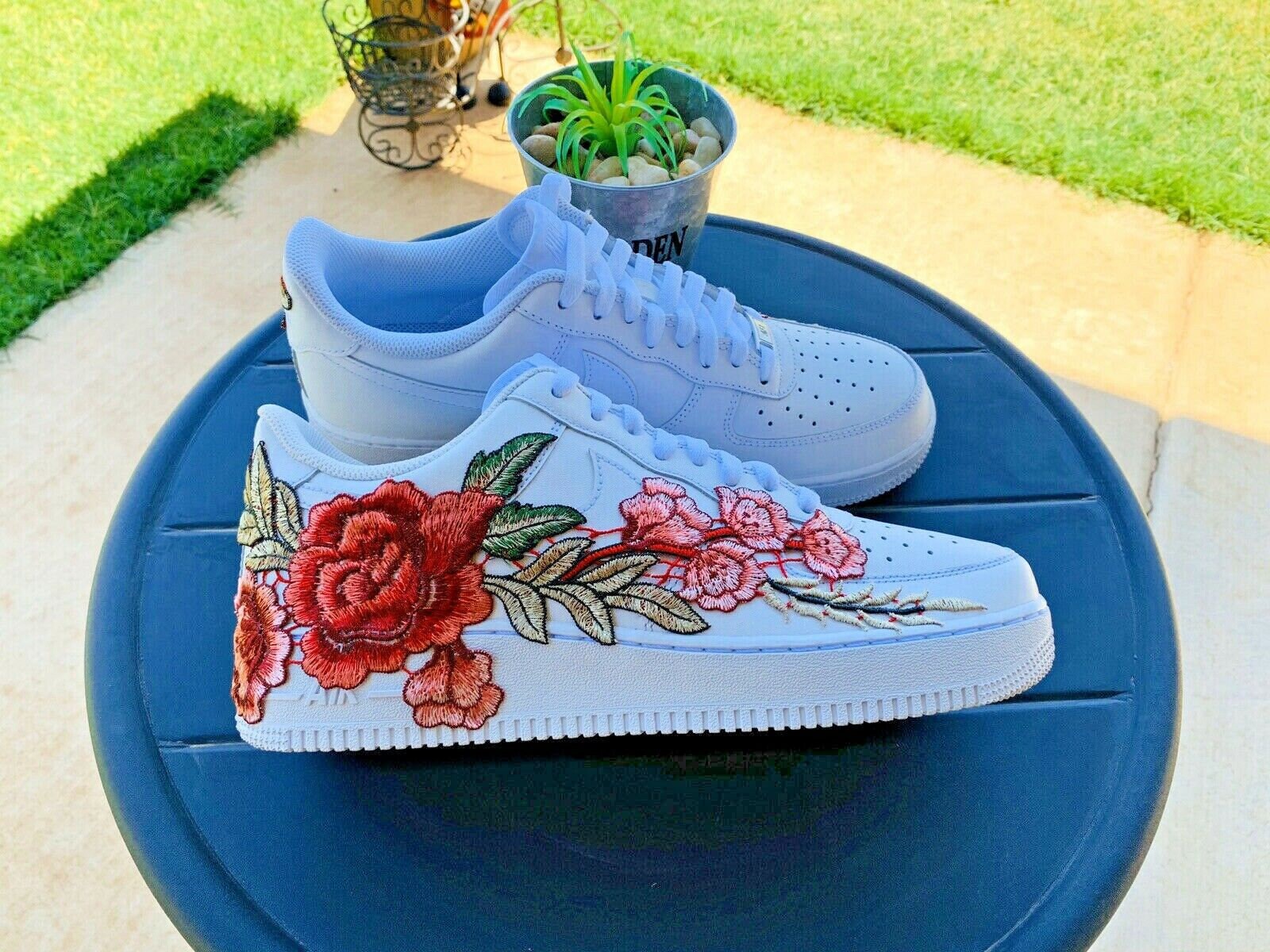 Nike Air Force 1 07 Low Red Rose Flower Floral Design White | Etsy