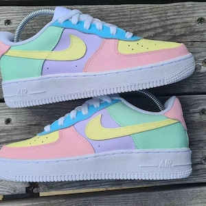 Air Force 1 Custom White Shoes "Colorful Pastel" Easter Pink Purple Painted Sneakers Mens Womens Kids Baby All Sizes Made to Order