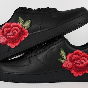 Nike Air Force 1 Custom Low Small Red Rose Flower Floral Black Custom Shoes All Sizes Mens Womens & Kids