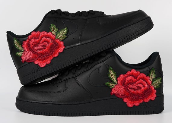 Nike Air Force 1 Custom Low Small Red Rose Flower Floral Black Custom Shoes All Sizes Mens Womens Kids Etsy Mexico