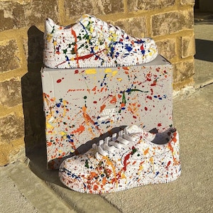 Air Force 1 Custom White Shoes Sneakers Multi Color Splatter Red Green Blue Art Hand Painted Mens Womens Kids Baby Made to Order