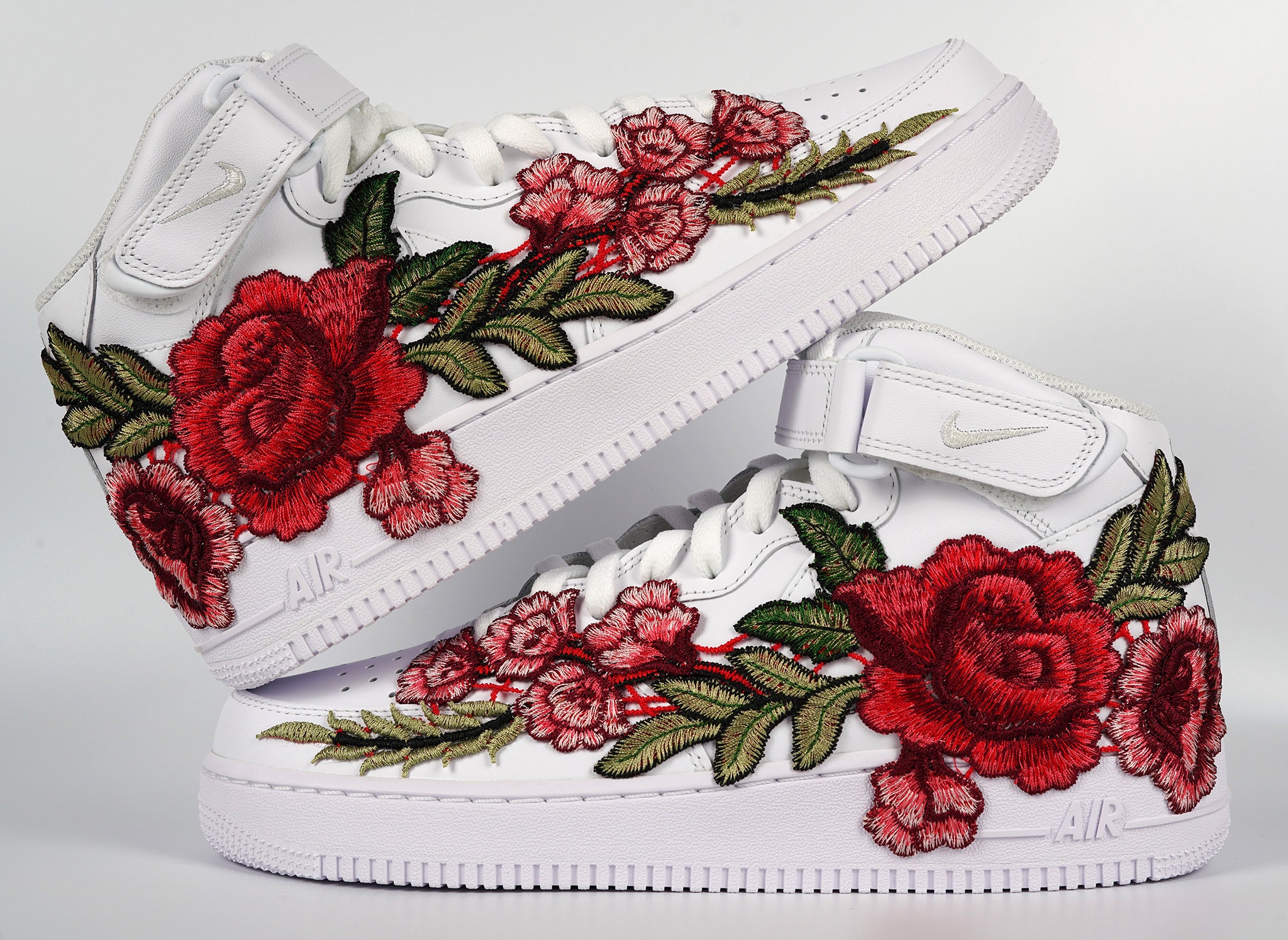 Nike Air Force 1 Custom Mid Shoes Rose Long Red Flower  display picture 3