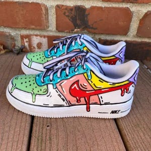 Air Force 1 Cartoon Custom White Shoes Hand Painted Sneakers 'Colorful Cartoon Drippy' Mens Womens Kids All Sizes Made to Order