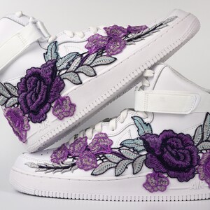 Nike Air Force 1 Custom High Shoes Rose Purple Long Flower Floral White All Sizes Mens Womens & Kids