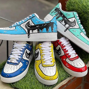 Air Force 1 Cartoon Custom White Shoes Retro Pick Your Color! Red Blue Teal Yellow Painted Sneakers Mens Womens Kids All Sizes Made to Order