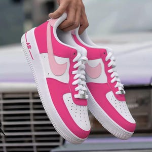 Air Force 1 Custom White Shoes "Bubblegum Dreams Hot Pink Light" Painted Sneakers Mens Womens Kids Baby All Sizes Made to Order