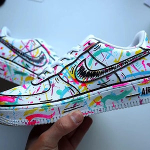 Air Force 1 Graffiti Custom White Shoes "Rainbow Splatter" Painted Sneakers Mens Womens Kids Baby All Sizes Made to Order